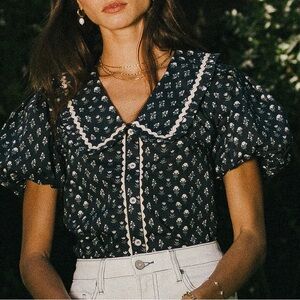 Navy Blue Patterned Women's Top